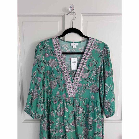 J.Jill Light-Garden Green, Multi Border-Printed, Flounced Hem Dress  NWT - Picture 5 of 8